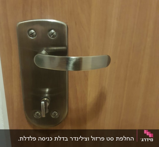ידית דלת מתכתית עם מנעול מובנה